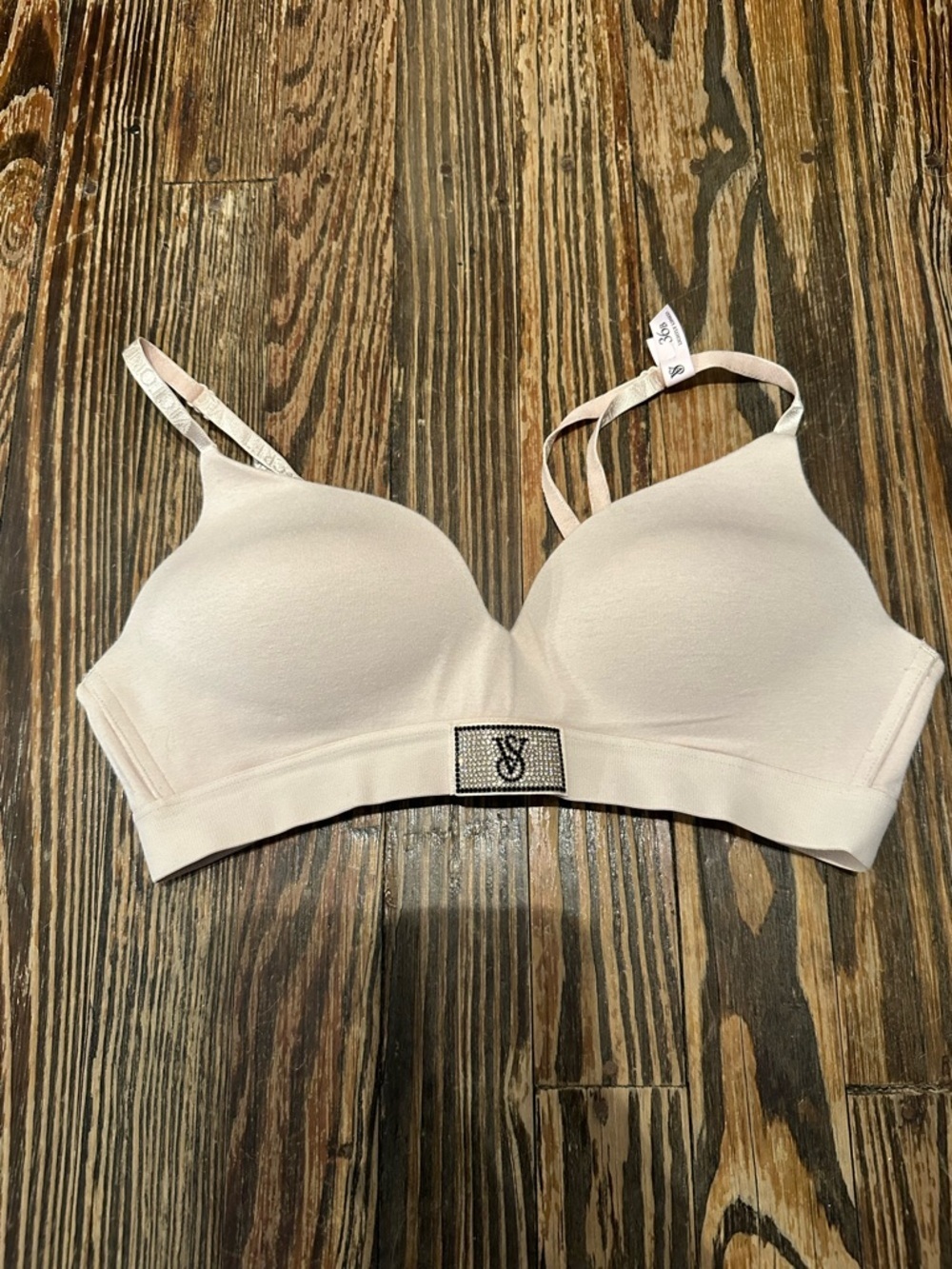 Victoria's Secret Light tan Wireless Padded Bra rhinestone front